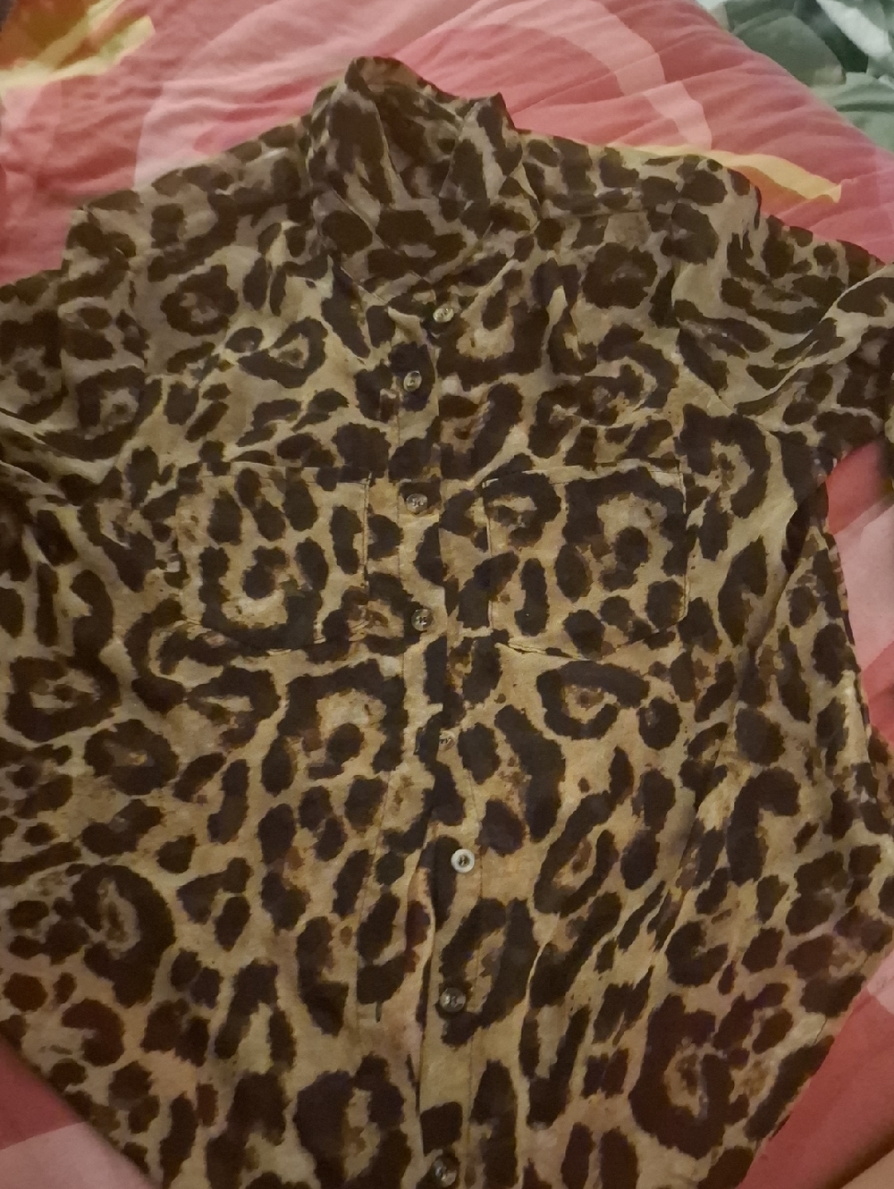 SHEIN Leopard Print Button-Up Top - Black & Brown